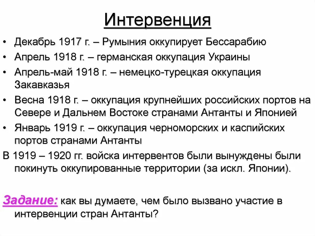 Итоги интервенции в гражданской войне. Интервенция презентация.