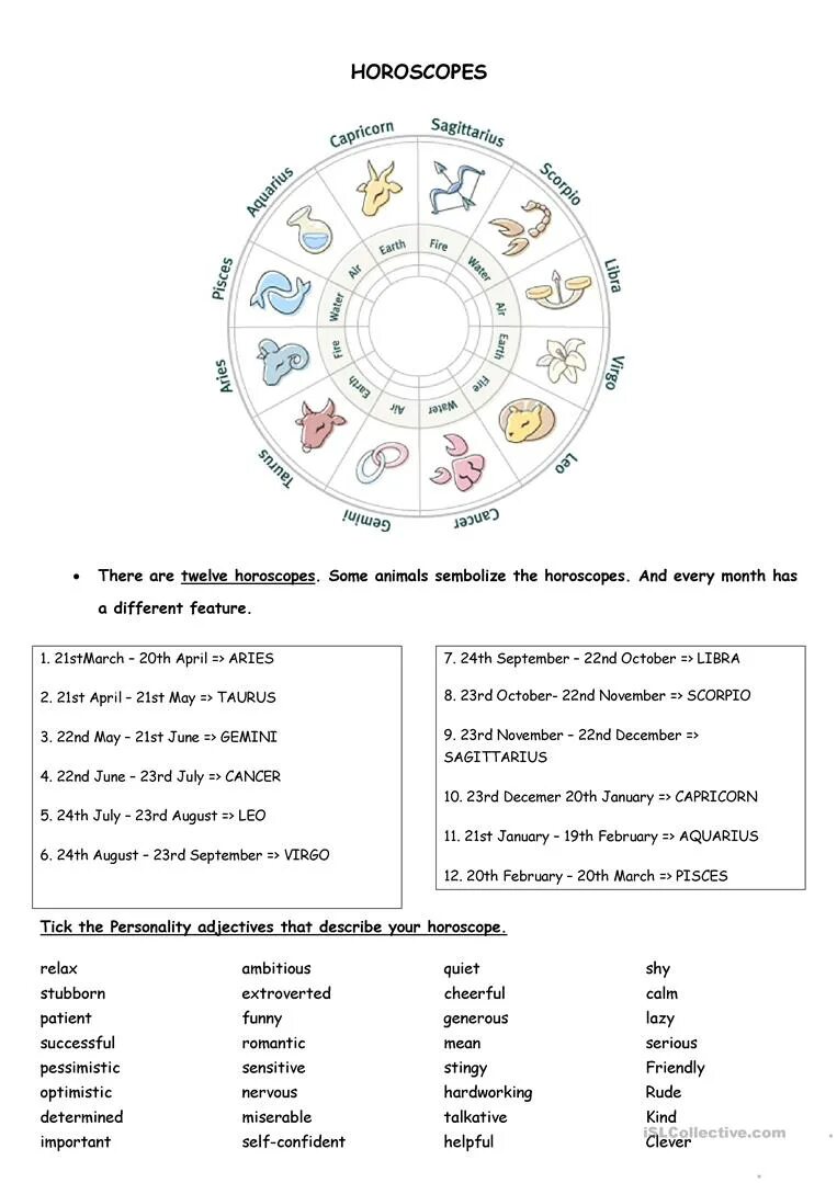 Гороскоп на английском. Horoscope Worksheets. Horoscope in English for Kids. Astrology Worksheets.