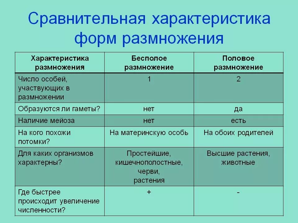 Характеристика форм полового размножения. Характеристика полового и бесполого размножения. Таблица по биологии 6 класс бесполое и половое размножение. Сравнение бесполого и полового размножения таблица 6 класс. Сходства и различия половых клеток