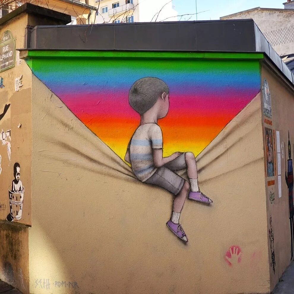 Жюльен Маллан уличный художник. Street Art художники Франции. Живопись на стене. Рисунок на стене улица