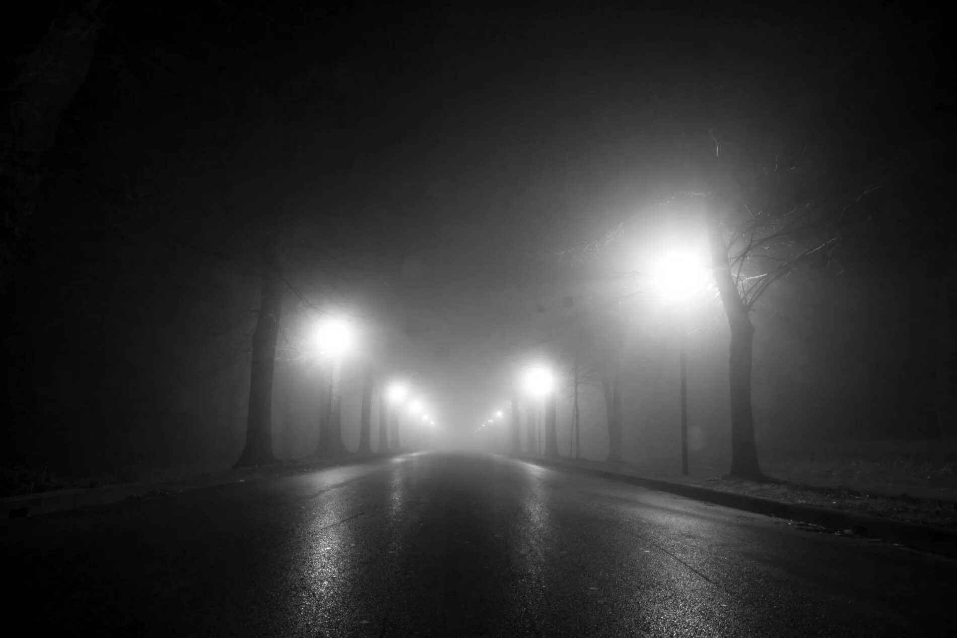 В темное время суток и в пасмурную. Дорога ночью. Темная улица с фонарями. Дорога туман ночь. Дорога с фонарями ночью.