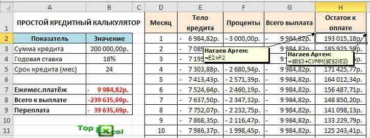Формула расчета таблицы в 1 с