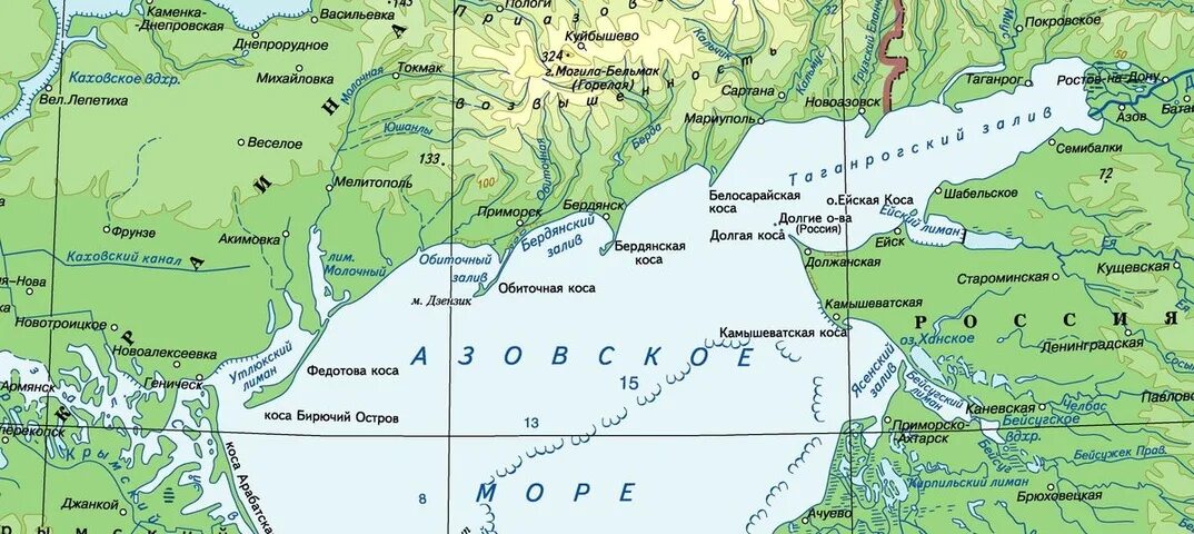 Таганрогский залив Азовского моря на карте. Акватория Азовского моря карта. Азовское море на карте. Карта Таганрогского залива Азовского моря с поселками.