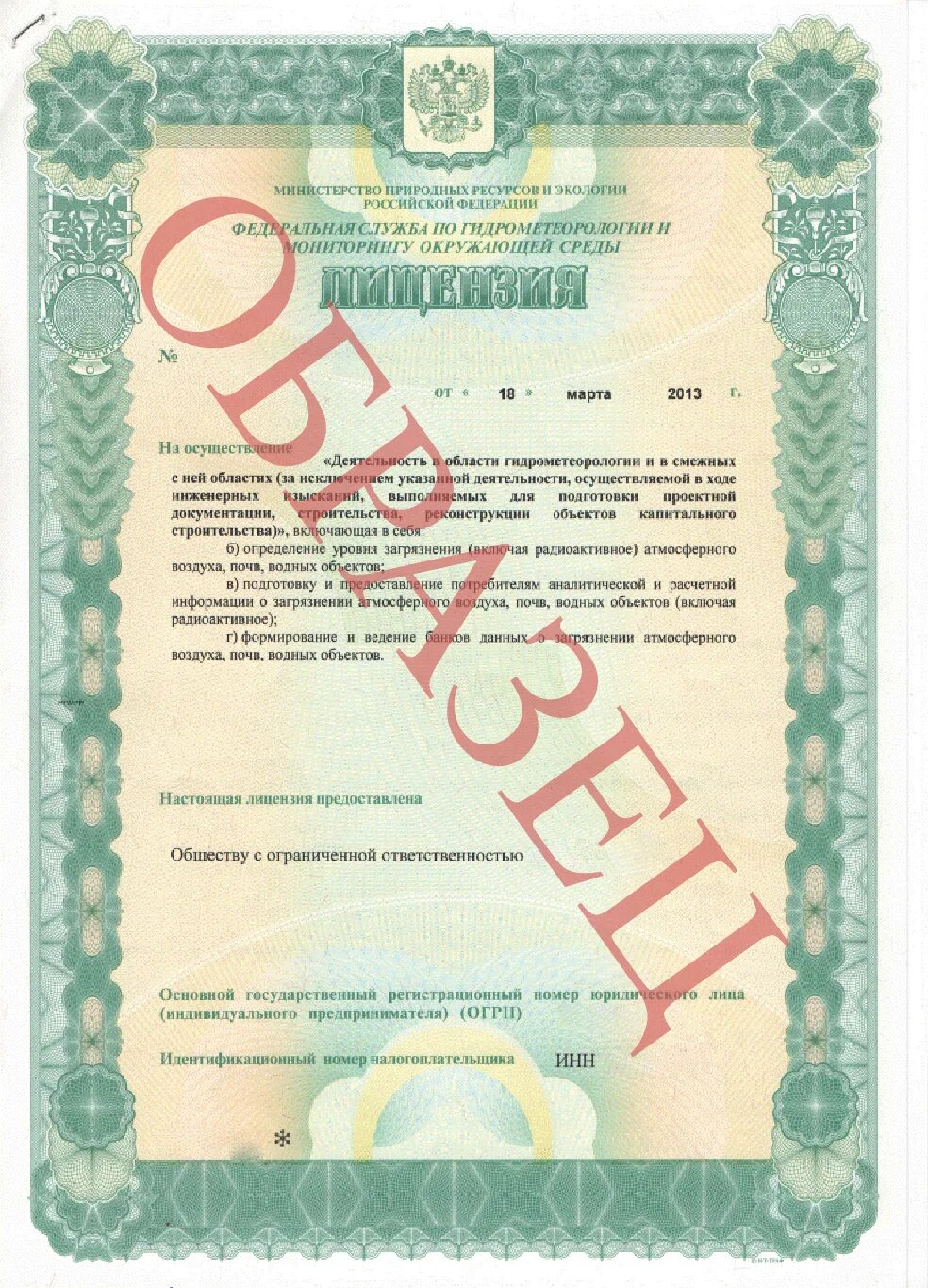 Разрешение выдаваемое на осуществление деятельности