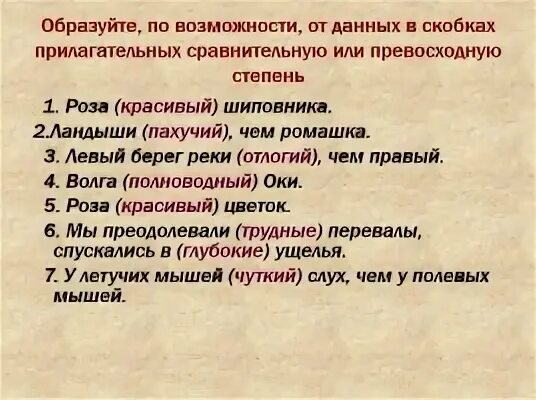 От данных прилагательных образуйте возможные формы