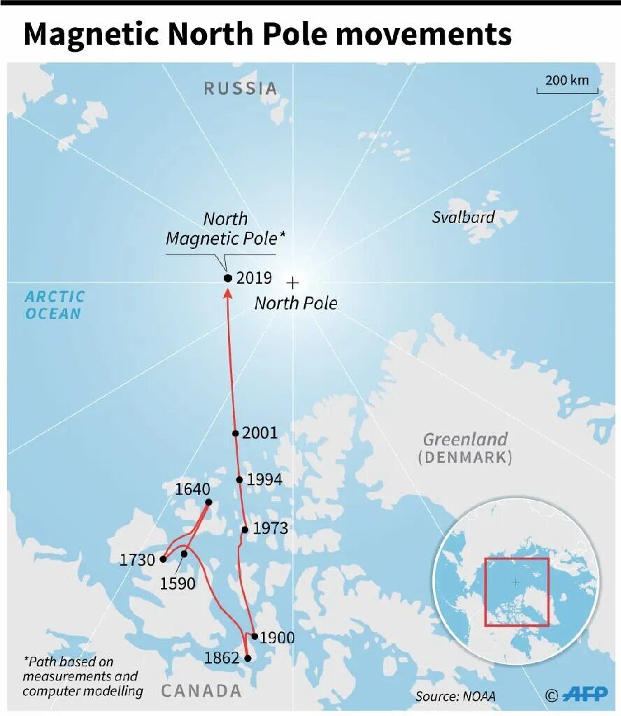 Где расположен северный магнитный полюс земли