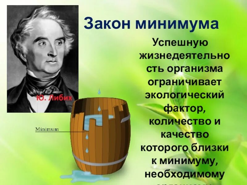 Закон минимума в экологии. Закон минимума. Закон минимума открыл. Кто изобрел закон минимума.