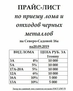 Комета металлолом прайс лист