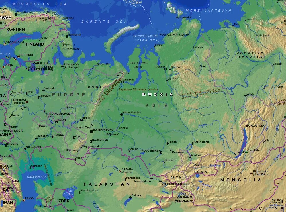 Река Урал на карте России физической. Река Урал на физической карте. Карта россии города реки горы