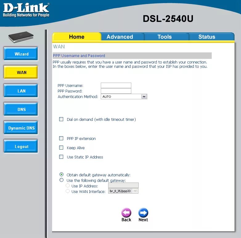D link dsl как настроить. D link dsl 2540u. настройка wan. как настроить однобортный д линк маршрутизатор dsl-2540u.