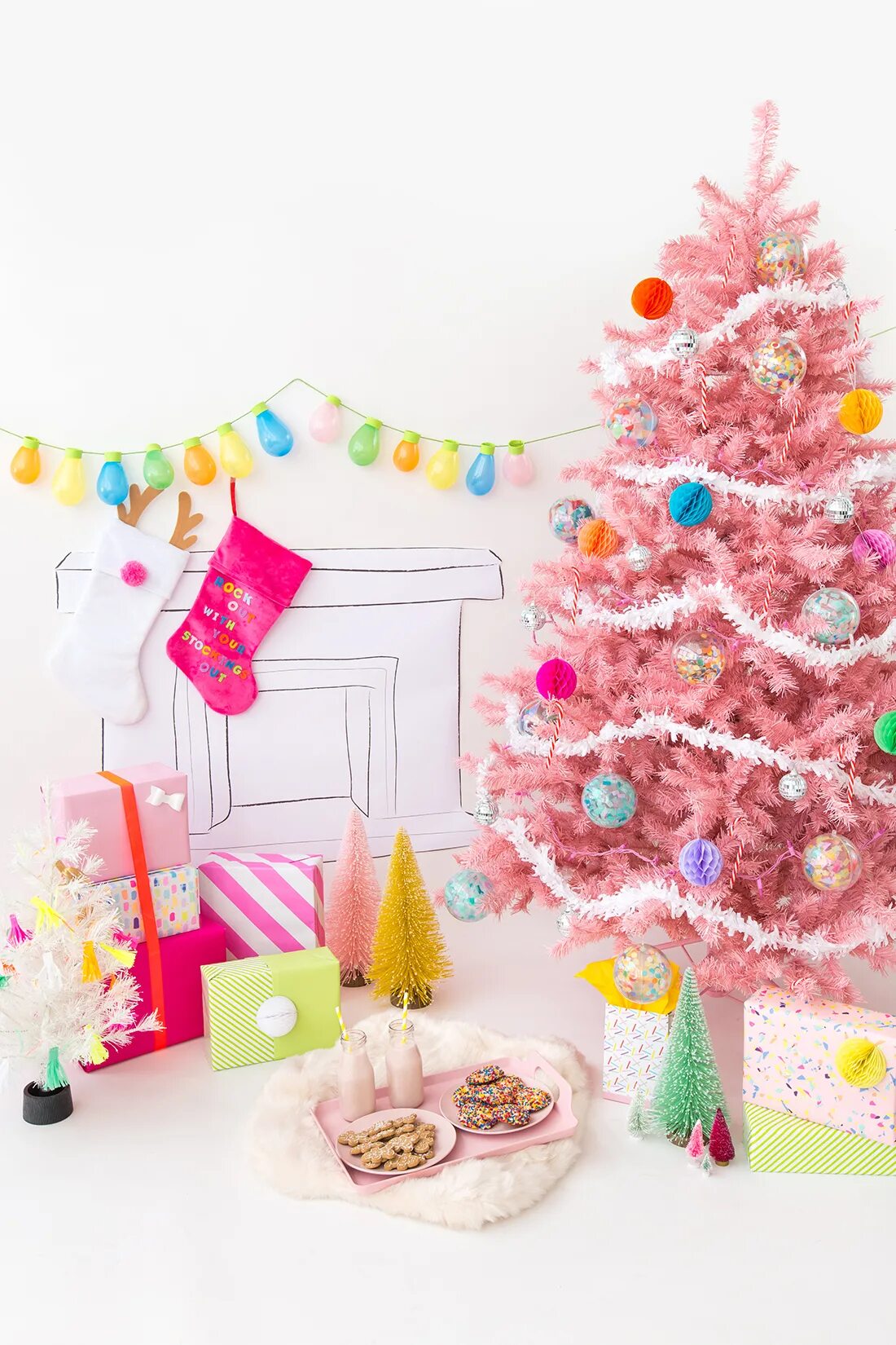 Новый год яркие декорации. Pink Christmas Door. Colorful Holidays. Our colorful