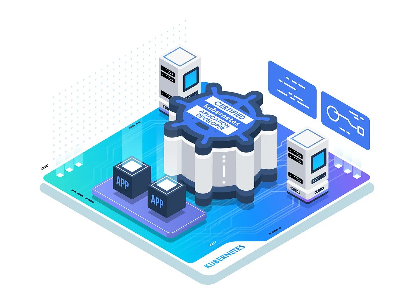 Kubernetes administrator. Изометрическая иллюстрация. изометрик. isometric станки. certified kubernetes administrator сертификат.