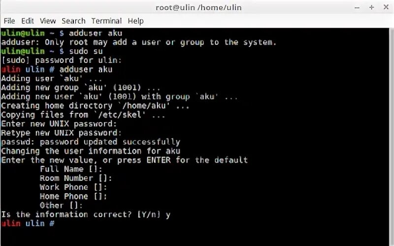 Enter new unix username. Enter new unix username