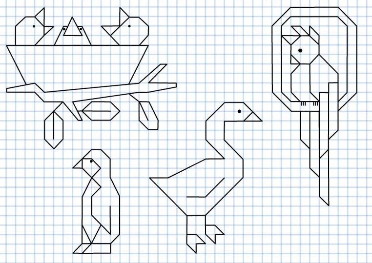 Рисунки линиями в тетради в клетку. Рисование по клеточкам животных. Фигуры в клетку. Рисунки по линиям по клеточкам. Фигуры по клеточкам в тетради сложные.