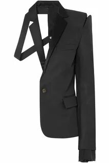 Black Deconstructed satin-trimmed silk and cotton-blend twill blazer Sale up to 