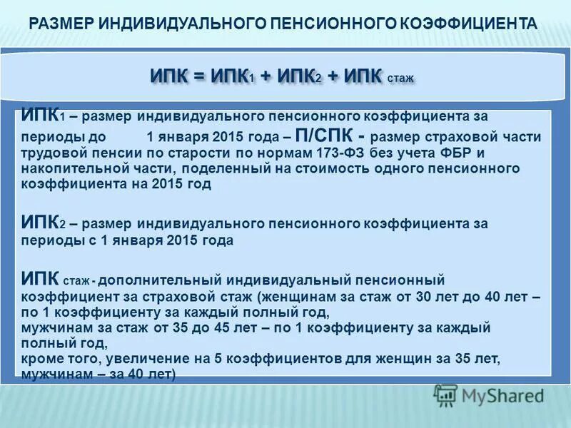 Размер пенсии по ипк