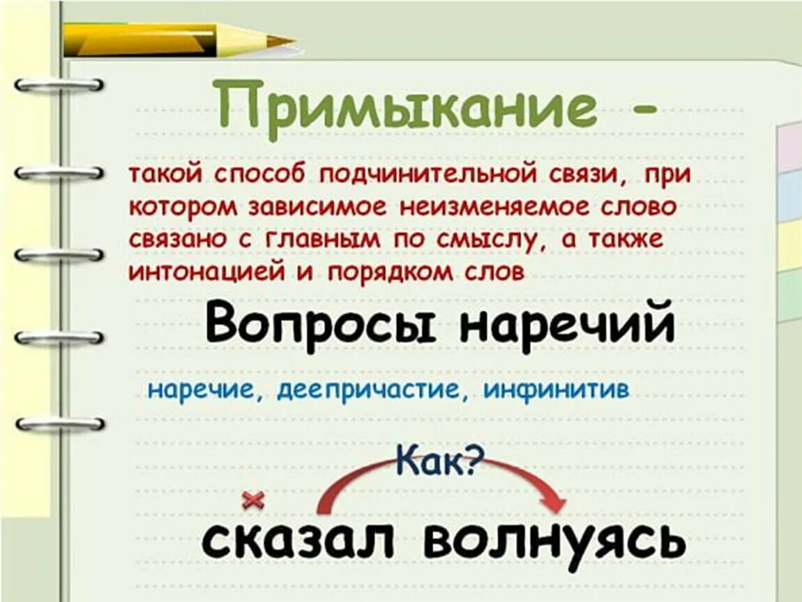 Выбери неизменяемое слово. Примыкание. Связь примыкание. Примыкание в русском языке. Примыкание примеры словосочетаний.