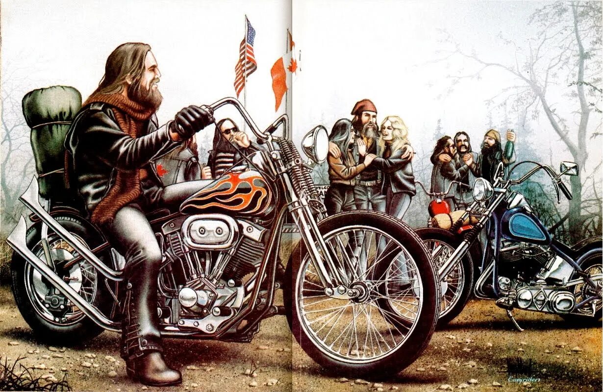 Открытки байкеры. Мотоциклы Дэвид Харлей Дэвидсон. Дэвид Манн Харлей. Картины Харлей Дэвид Манн. Байкер арт.