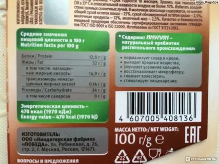 Конфеты без сахара калорийность