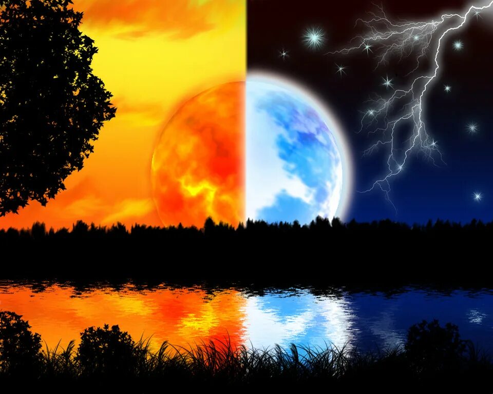 День и ночь разделены геншин. День и ночь. Пейзаж день и ночь. Утро и ночь. Противоположные пейзажи.