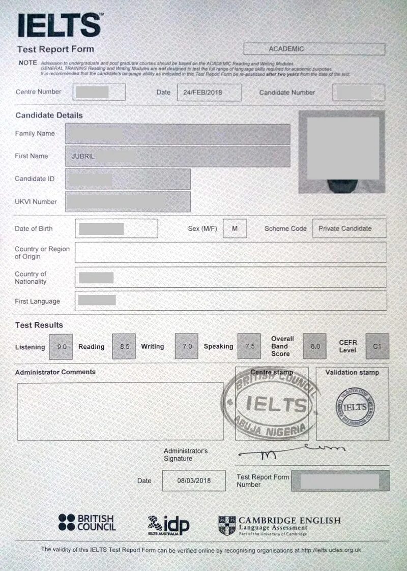 Form 8 test 1. IELTS 5.5 Band Certificate. IELTS overall 7.5. IELTS score 7.5. Сертификат IELTS 7.5.