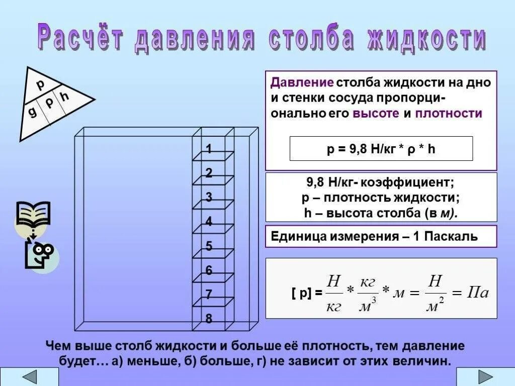 Вычислите давление воды на стенку. Как рассчитать давление воды. Формула для расчета давления жидкости. Как вычислить давление жидкости. Как вычислить давление столба жидкости.