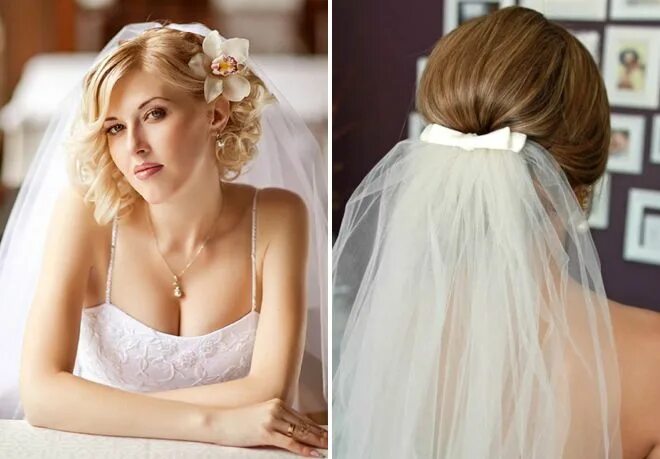 wedding updos for long hair, short brown hair, floral headband, white lace dress