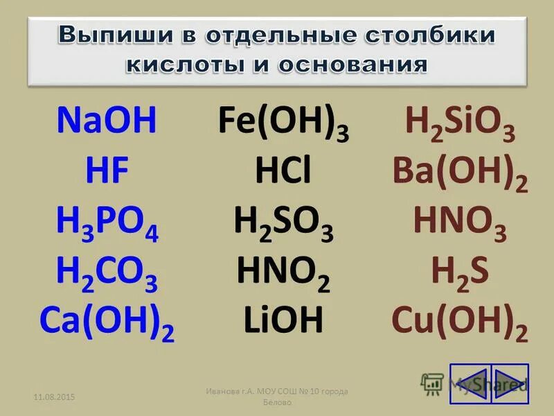 Как отличить оксиды основания кислоты. Кислоты и основания. Формулы оснований и кислот. LG основание.
