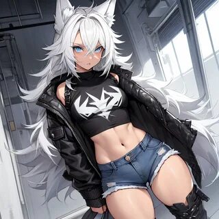 Один мальчик, Аниме Фембой, короткий, длинные белые волосы, Волчьи уши - Se...