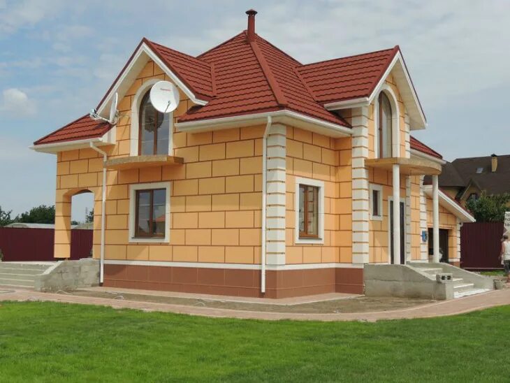 Фасад из термопанелей. Фасад из кирпича. Отделка фасада. Готовые облицовки. Отделка фасада.