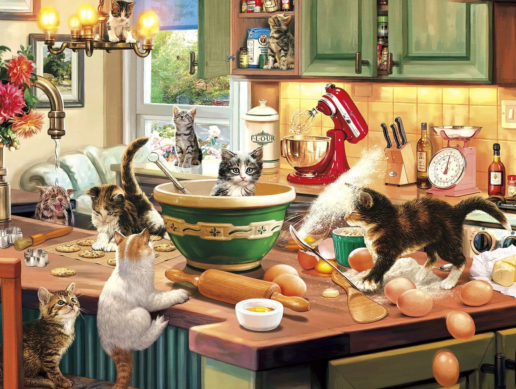 Cats kitchen. Стив Рид. Стив Рид художник. Котик на кухне. Кошка на кухне.