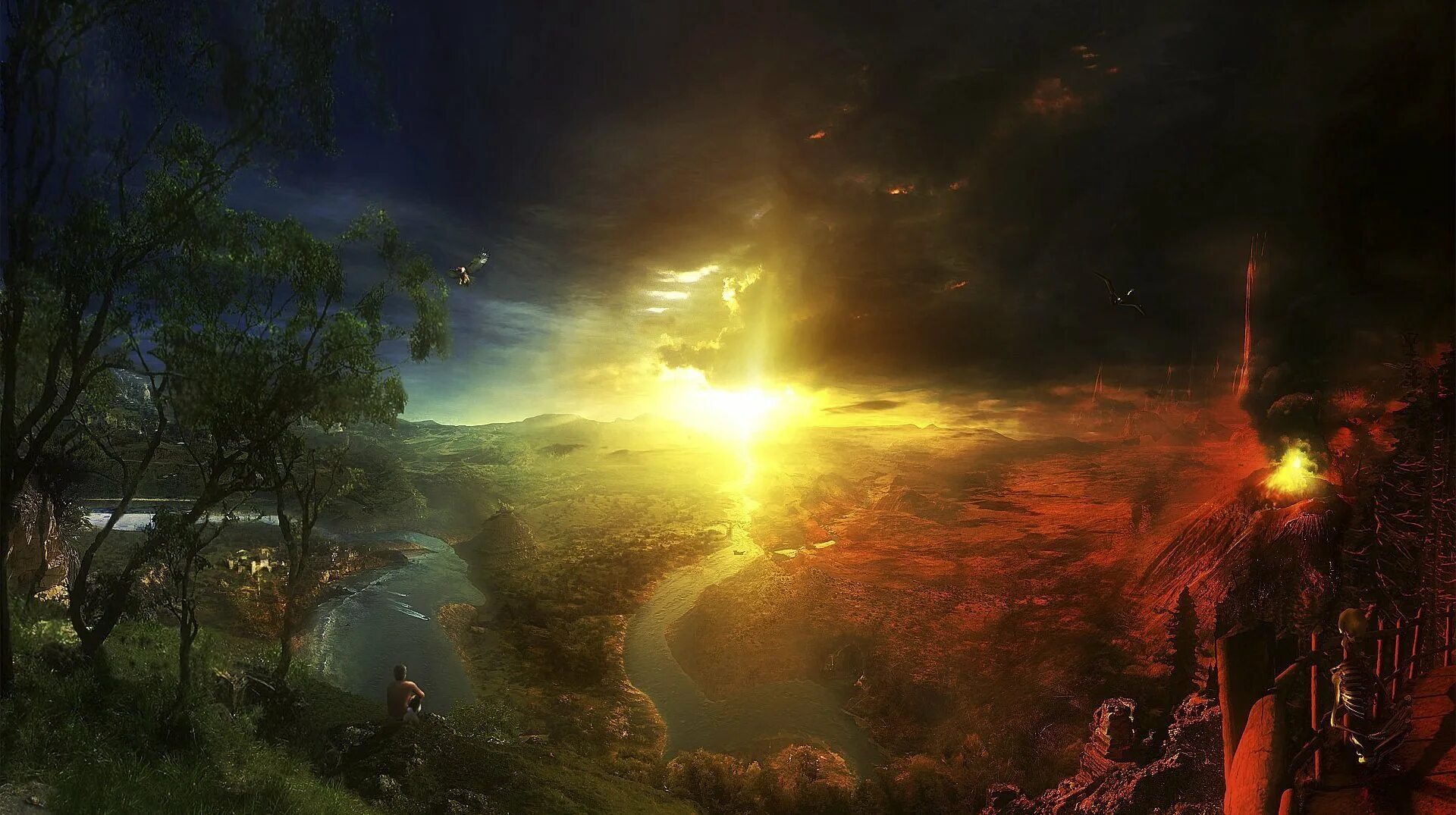 Фэнтези природа замки. Ад чистилище и рай арт. Магический пейзаж. Между адом и раем. Война или мир.