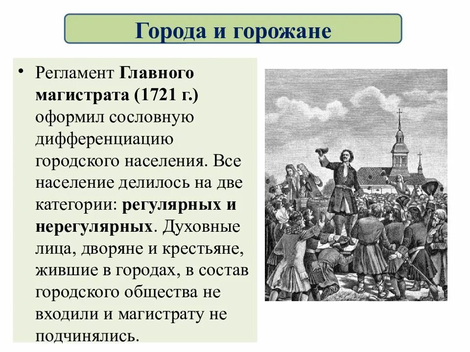 Российское общество в петровскую эпоху таблица сословие. Регламент главному магистрату 1721 г. регламент главного магистрата. города и горожане при петре 1. российское общество в петровскую эпоху.