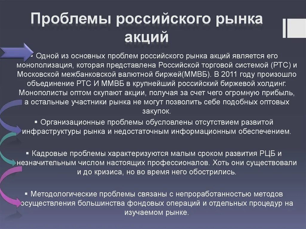 Проблемы российского рынка. Основные проблемы рынка. Проблемы рынка ценных бумаг. Проблема монополизации российского рынка..