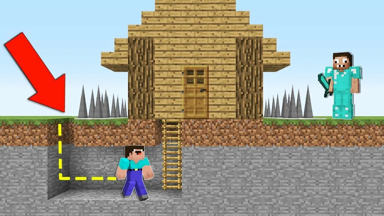 НУБ И про в МАЙНКРАФТЕ дом ЛОВУШКА. Ну Биг Minecraft и профессионал. НУБ И про строят защищенные дома. НУБИК И про строят защитный дом против ведем.