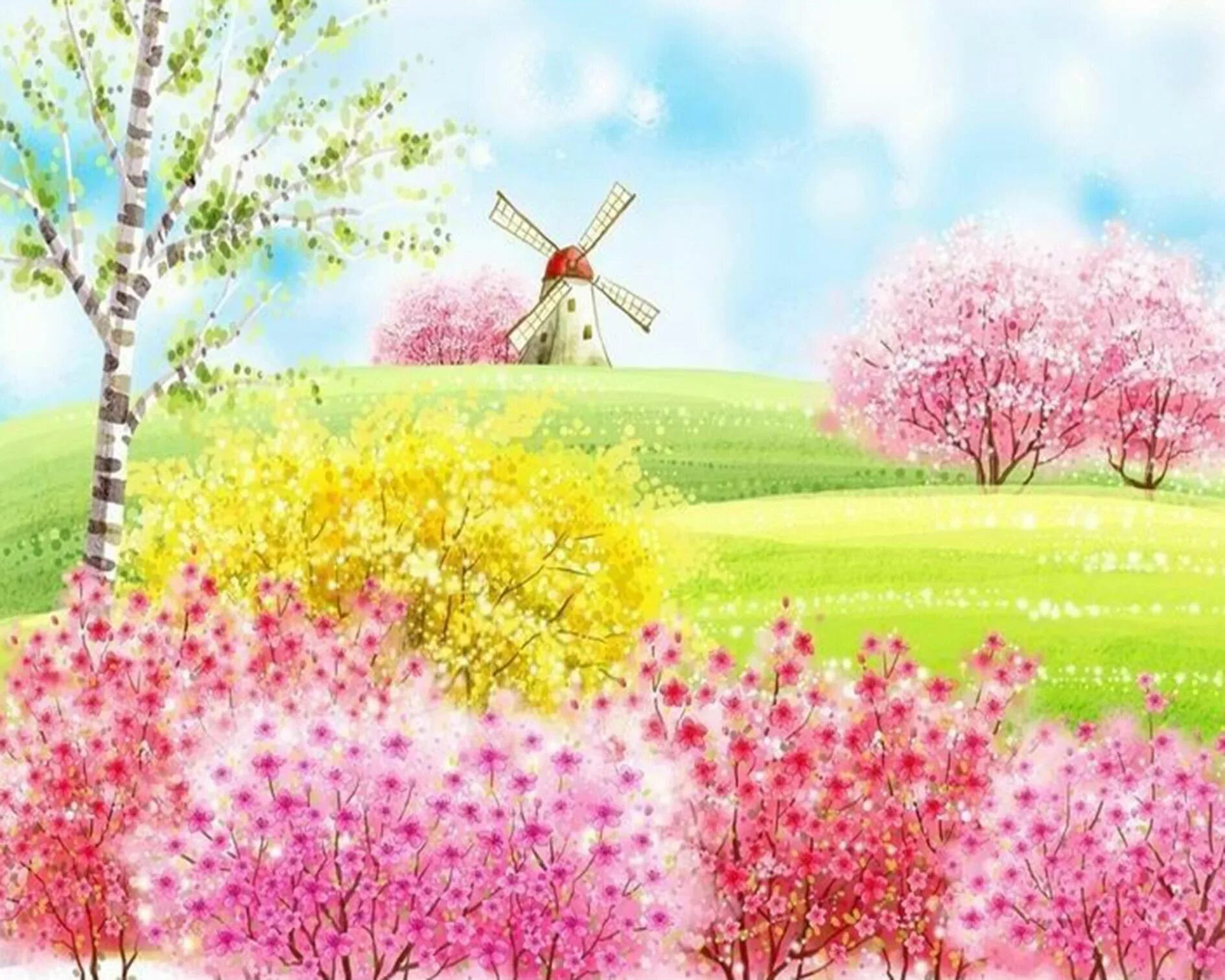 Весенний пейзаж для детей. Весенний пейзаж рисунок. Рисование цветущий сад