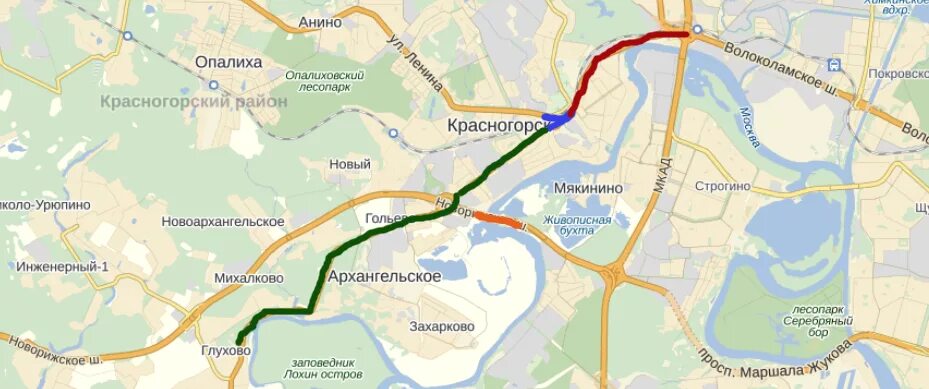 Красногорск московская область на карте сколько км. Новая дорога в Сабурово Красногорск. Ильинское шоссе на карте. Дорога Волоколамское шоссе Новорижское шоссе. Дорога новая Опалиха.