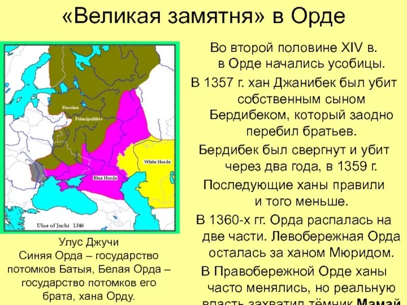 На какие части распалась золотая орда. Великая замятня в золотой Орде. Великая замятня в Орде. Усобицы в Орде. Междоусобицы в золотой Орде.