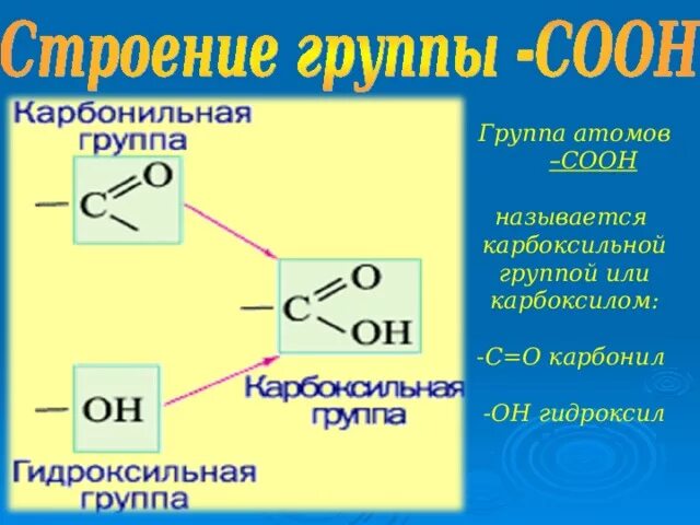 Карбоксильная группа названия. Карбоксильной группой называется. Соон группа название. Электронное строение карбоксильной группы. Органическое вещество в молекулах которого карбонильная