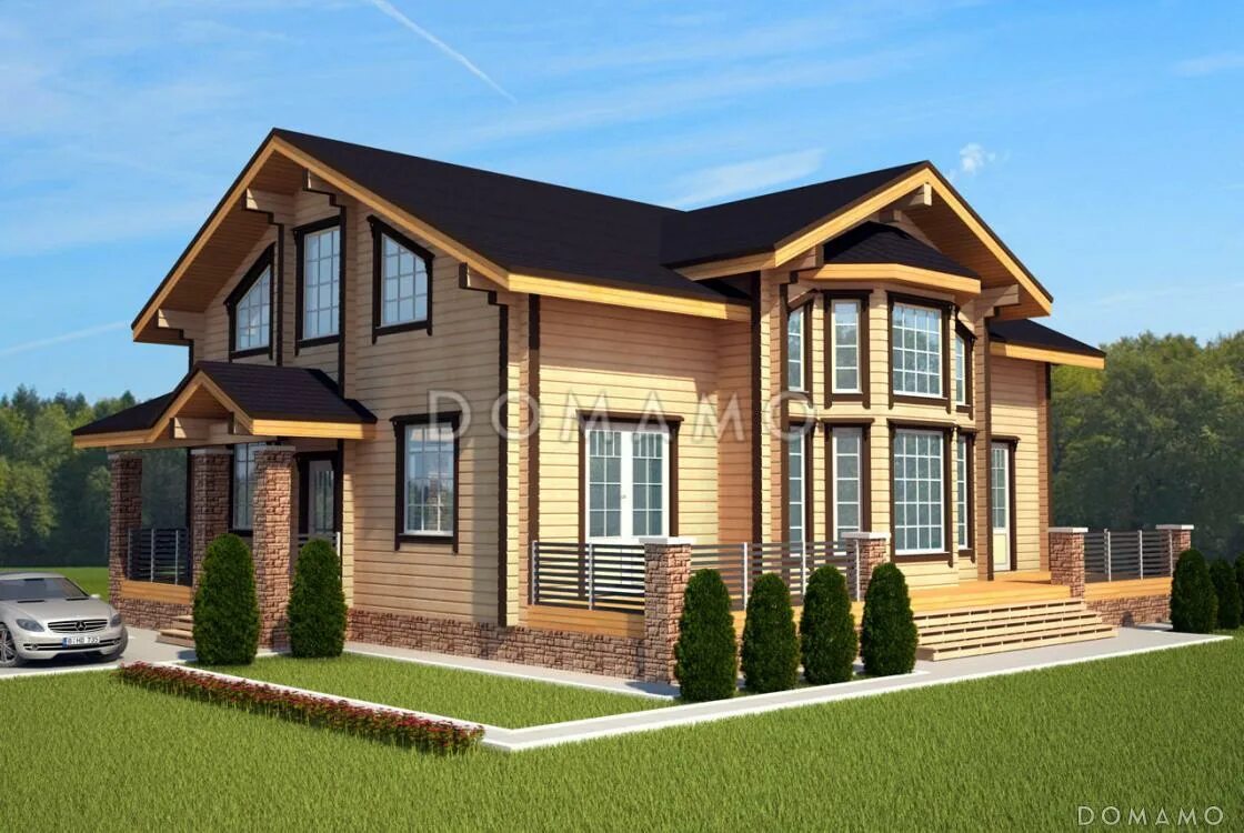 Проект дома B-194 (3/6) Проект двухэтажного коттеджа с гаражом от Houses100, пло