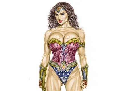 Wallpaper : fantasy art, Wonder Woman, drawing, big boobs, fantasy girl, si...