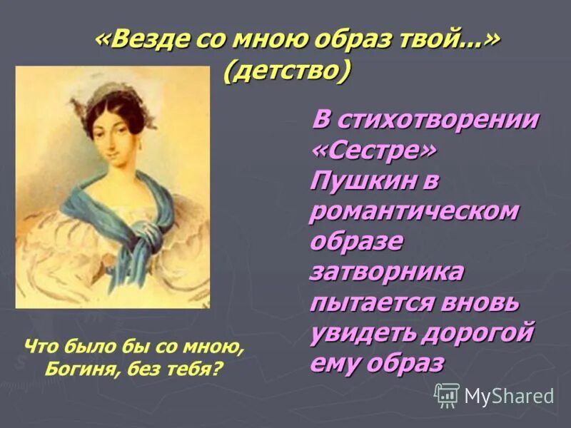 Стихотворение сестра музей сказала мне. Стихотворение Пушкина к сестре. Твой образ стихи. Пушкин сестра.