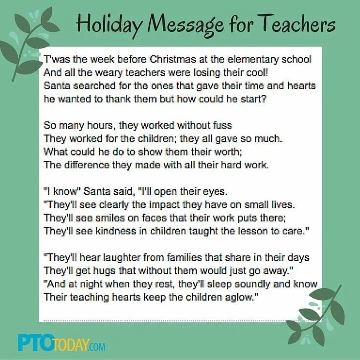 Holiday message. Holidays poem. Teacher poem. Poems to teachers.