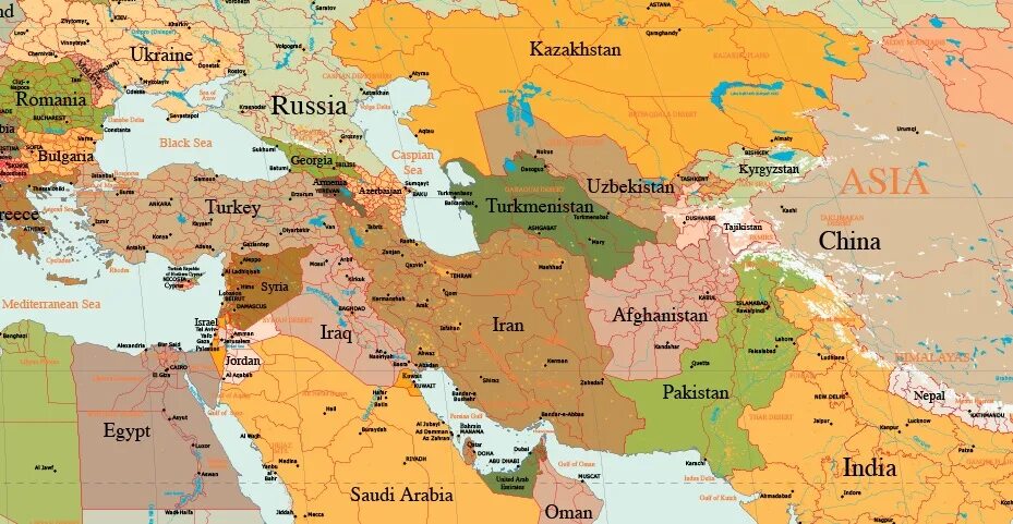 Middle asia. Map Middle East and Europe. Политическая карта ближнего Востока и центральной Азии. Карта центральной Азии и ближнего Востока. Ближний Восток и Центральная Азия.