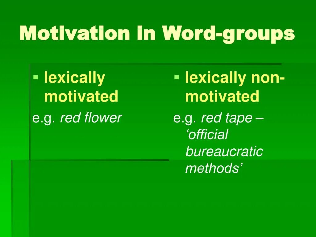 Motivated Word Groups. Non-motivated Words. Motivation in Word-Groups.. Non-motivated Word-Groups.