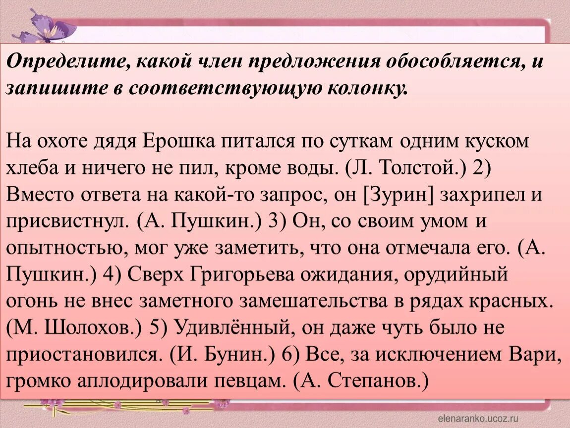 Предложения с обособленными дополнениями из произведений. На охоту членами- предложения.