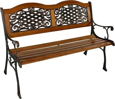 Sunnydaze 49-Inch Cast Iron and Wood 2-Person Garden Bench with Ivy Crosswe...