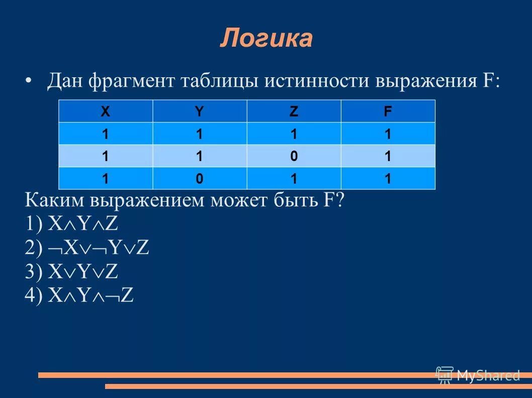 Истинность выражения f. Истинность выражения f
