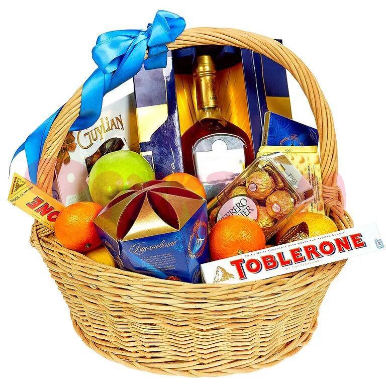Продуктовые праздники. Корзина с продуктами. Корзинка с вином и фруктами. Продуктовые праздники. Корзина с фруктами и конфетами.
