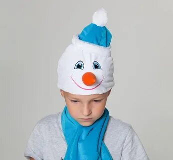 Шапка Снеговик в шапочке + голубой шарф, обхват головы 54-56 см Страна Карнавали